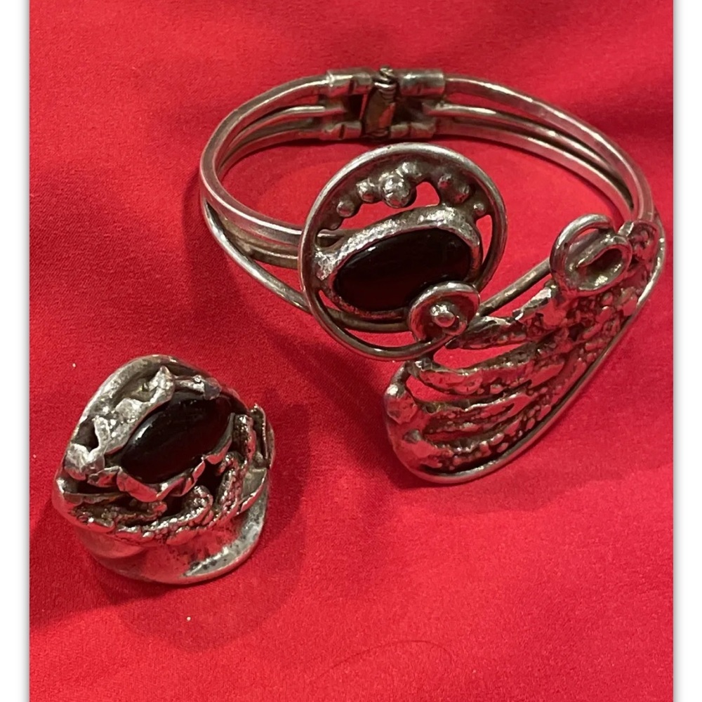 Early rare studio brutalist JACOB HULL BRACELET AND RING